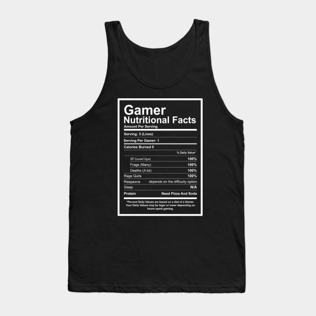 Gamer Nutritional Facts Tank Top by Issho Ni